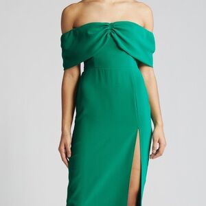 Amanda Uprichard Vibrant Green Off-Shoulder Midi Dress